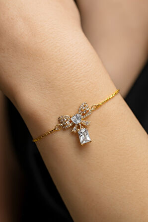 Altın Renk Sallantılı Fiyonk Asansör Çelik Bileklik - 3633