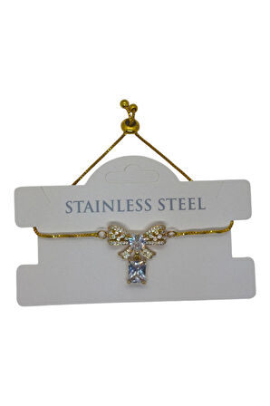 Altın Renk Sallantılı Fiyonk Asansör Çelik Bileklik - 3633