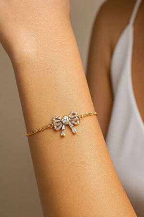 Altın Renk Fiyonk Uzun Baget Asansör Çelik Bileklik - 3635