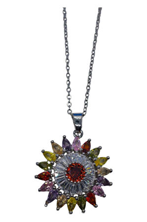 Gümüş Renk Güneş Mix Sf Zincir Çelik Kolye - 3637