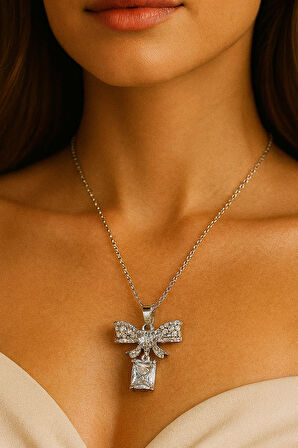 Gümüş Renk Sallantılı Fiyonk Sf Zincir Çelik Kolye - 3641