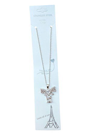 Gümüş Renk Sallantılı Fiyonk Sf Zincir Çelik Kolye - 3641