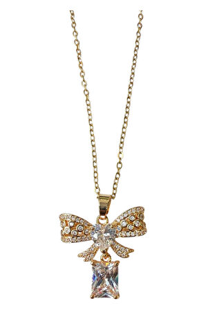 Altın Renk Sallantılı Fiyonk Sf Zincir Çelik Kolye - 3650