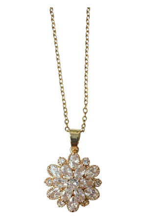 Altın Renk Oval Taşlı Sf Zincir Çelik Kolye - 3656