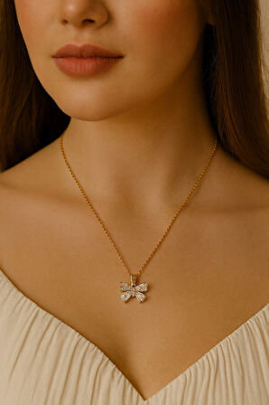 Altın Renk Fiyonk Sf Zincir Çelik Kolye - 3659