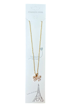 Altın Renk Fiyonk Sf Zincir Çelik Kolye - 3659