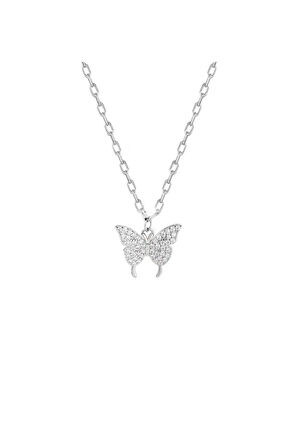 Gümüş Renk Kelebek Sf Zincir Çelik Kolye - 3663