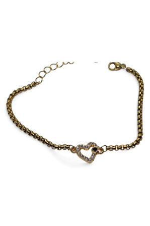 Altın Renk Arnavut Zincir Kalp Figür Çelik Bileklik - 3667