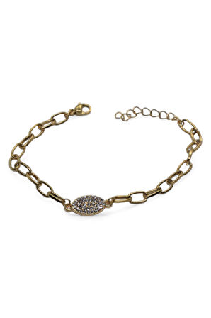 Altın Renk Mekik Beyaz Model Dd Zincir Çelik Bileklik - 3671