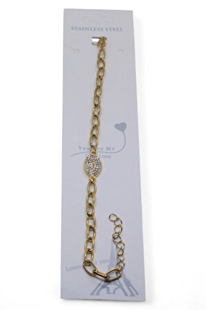 Altın Renk Mekik Beyaz Model Dd Zincir Çelik Bileklik - 3671