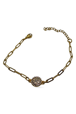 Altın Renk Tombul  Yuvarlak Beyaz Model Ataç Zincir Çelik Bileklik - 3674