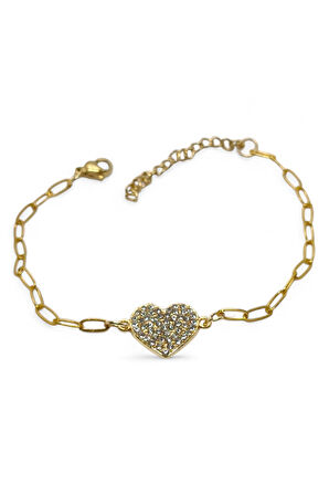 Altın Renk Çok Taşlı Kalp Model Dd Zincir Çelik Bileklik - 3675