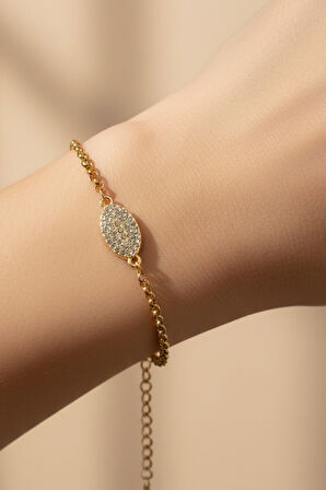 Altın Renk Mekik Beyaz Taşlı Model Doc Zincir Çelik Bileklik - 3676