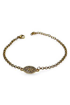 Altın Renk Mekik Beyaz Taşlı Model Doc Zincir Çelik Bileklik - 3676