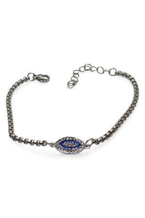 Gümüş Renk Mekik Göz Taşlı Model Arnavut Zincir Çelik Bileklik - 3679