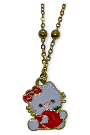 Altın Renk Hello Kitty Kedi Model Top Zincir Çelik Kolye - 3689