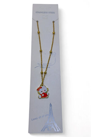 Altın Renk Hello Kitty Kedi Model Top Zincir Çelik Kolye - 3689
