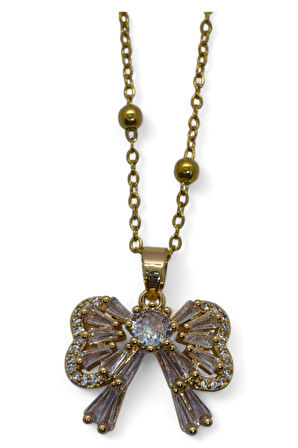 Altın Renk Baget Fiyonk Model Top Zincir Çelik Kolye - 3692