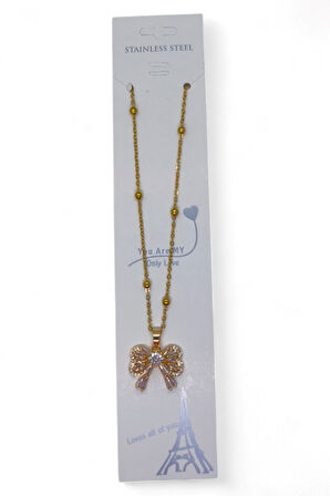 Altın Renk Baget Fiyonk Model Top Zincir Çelik Kolye - 3692