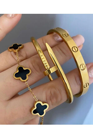 Altın Renk Kadın 3’lü Kombin Bileklik Seti Çivi Power Van Kombin Bileklik Seti -  3699