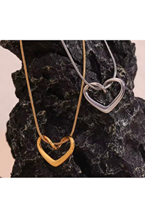 Kadın Gold Ve Gümüş Kalpli Düğüm Kolye Kombin Bijuteri Kolye  - 3700