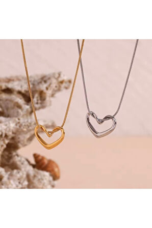 Kadın Gold Ve Gümüş Kalpli Düğüm Kolye Kombin Bijuteri Kolye  - 3700