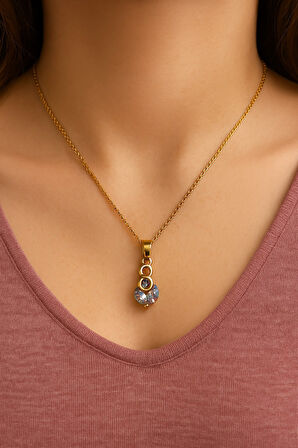 Altın Renk Sonsuzluk Tek Taş Model Top Zincir Çelik Kolye- 3701