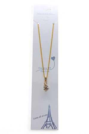 Altın Renk Sonsuzluk Tek Taş Model Top Zincir Çelik Kolye- 3701