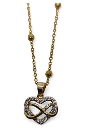 Altın Renk Sonsuzluk Kalp Model Top Zincir Çelik Kolye- 3702