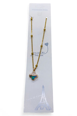 Altın Renk Van Cleef Yonca Taşlı Altı Sedef Model Top Zincir Çelik Kolye- 3705