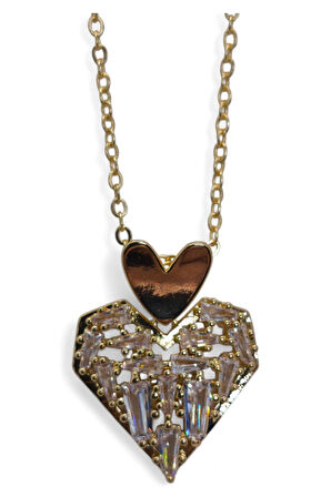 Altın Renk Sallantılı Kalp Baget Model Top Zincir Çelik Kolye- 3711