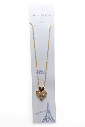 Altın Renk Sallantılı Kalp Baget Model Top Zincir Çelik Kolye- 3711