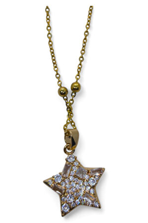 Altın Renk Yıldız Model Top Zincir Çelik Kolye - 3722