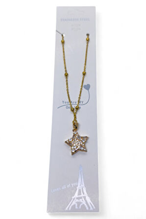 Altın Renk Yıldız Model Top Zincir Çelik Kolye - 3722