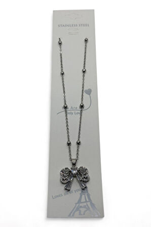 Gümüş Renk Baget Fiyonk Model Top Zincir Çelik Kolye - 3764