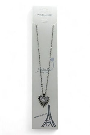 Gümüş Renk Beyaz Sedef Kalp Kutup Yıldızı Model Sf Zincir Çelik Kolye- 3772