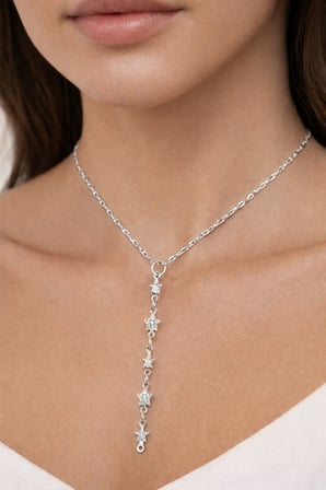 Gümüş Renk Dudak Zincir Yıldız Ye Model Yeni Sezon Çelik Kolye - 3824