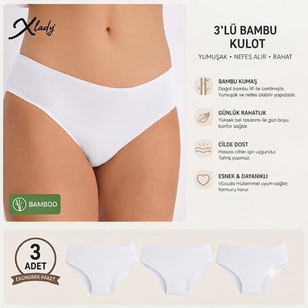 3'lü Bambu Bikini Kadın Külot