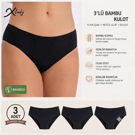 3'lü Bambu Bikini Kadın Külot