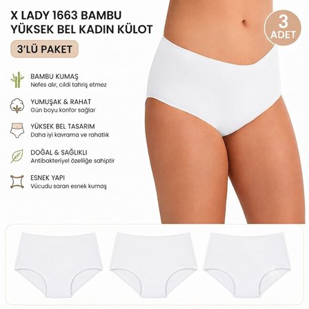 3'lü Bambu Yüksek Bel Bato Kadın Külot