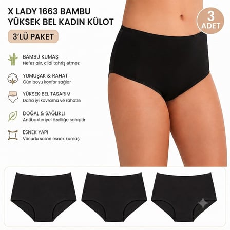 3'lü Bambu Yüksek Bel Bato Kadın Külot