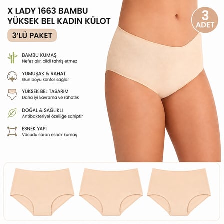 3'lü Bambu Yüksek Bel Bato Kadın Külot
