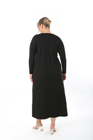 KADIN LİKRALI VİSKON YAKA TAŞLI BÜYÜK BEDEN ELBİSE