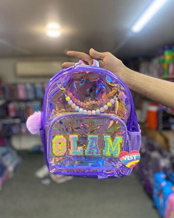 Vest Nakış Sırt Okul Çantası Şeffaf Mor