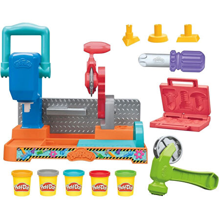 Stamp and Saw Tool Bench - Tamir Aletleri Kalıplı 5 Renkli Oyun Hamuru Seti