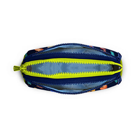 Coral High Kids Lacivert Neon Sarı Monster Desenli Üç Bölmeli Kalem Çantası 22026