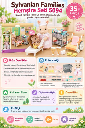 Sylvanian Families Hemşire Seti 5094 Tavşan Anne Kate 35+ Parça Tekerlekli Sandalye 8 cm