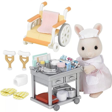 Sylvanian Families Hemşire Seti 5094 Tavşan Anne Kate 35+ Parça Tekerlekli Sandalye 8 cm