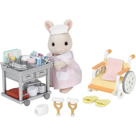 Sylvanian Families Hemşire Seti 5094 Tavşan Anne Kate 35+ Parça Tekerlekli Sandalye 8 cm