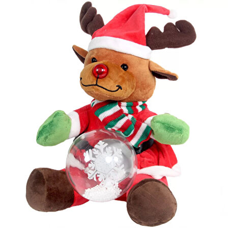 Yılbaşı Kar Küreli Pilli Peluş Ren Geyiği - 29 CM
